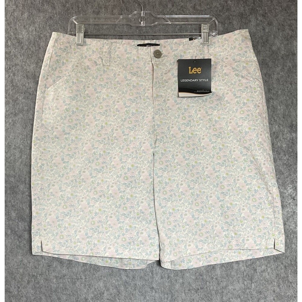 Lee Shorts Womens 16 Floral Pockets Flat Front Bermuda Stretch Cottage 36x9 New